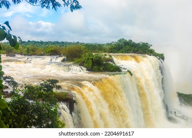 Foz Do Iguaçu - Paraná - Brasil - APR 23 2022: Upstream View Of The Iguazu Falls