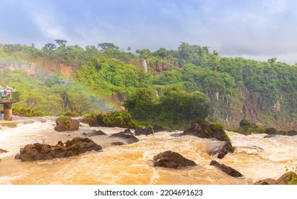 Foz Do Iguaçu - Paraná - Brasil - APR 23 2022: Upstream View Of The Iguazu Falls