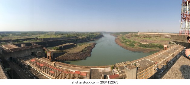 Foz do Iguaçu, Brazil September.07.2017-View of Itaipu dam giant penstocks at day. The Dam is located on river Parana on the border of Brazil and Paraguay