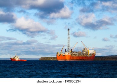 FPSO Oil Production Vessel And Supply Ship.