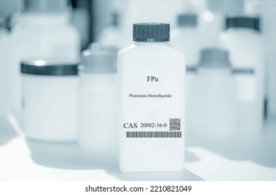 FPu plutonium monofluoride CAS 20882-16-0 chemical substance in white plastic laboratory packaging