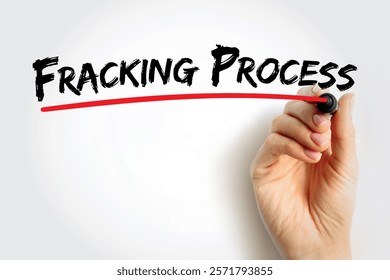 Fracking Process - well stimulation technique involving the fracturing of bedrock formations by a pressurized liquid, text concept background