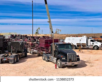 Fracking, Well Head Connected To Fracking Pumps.