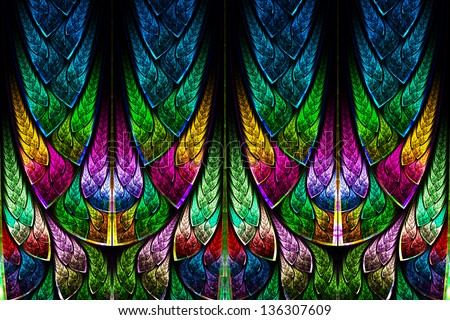 Fractal pattern in stained glass style. Computer generated graphics.
