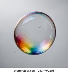 A fragile soap bubble is a delicate, shimmering sphere of iridescent colors, created by a thin film of soap and water. It floats gracefully through the air, - Powered by Shutterstock