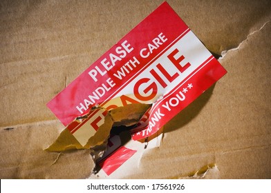 Fragile sticker on shipping box