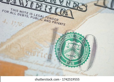 Fragment of 100 U.S. dollar bill close up. Part of hundred dollar banknote. Money texture. Banking and financial concept. - Powered by Shutterstock