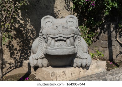 Fragment Of Ancient Aztec Sculpture In Great Temple (Templo Mayor). Culture Of Native Americans. Travel Photo. Mexico City