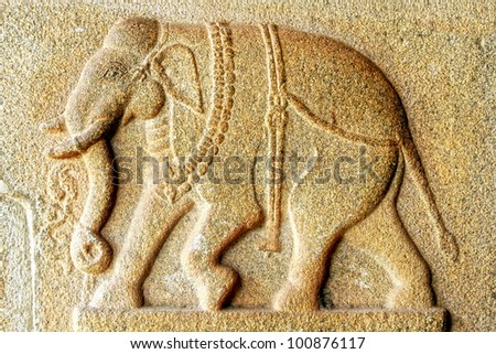 Fragment of Bas-relief of an ancient temple. Hampi, India