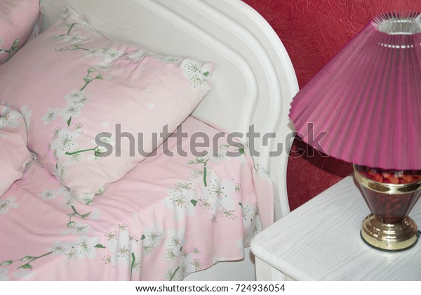 Fragment Bedroom Pink Burgundy Tones Bed Stock Photo Edit Now 724936054