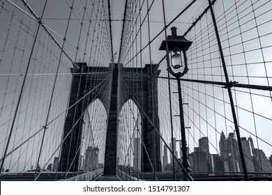 Fragment of the Brooklyn bridge in New York  in monochrome blue tonality - Shutterstock ID 1514791307