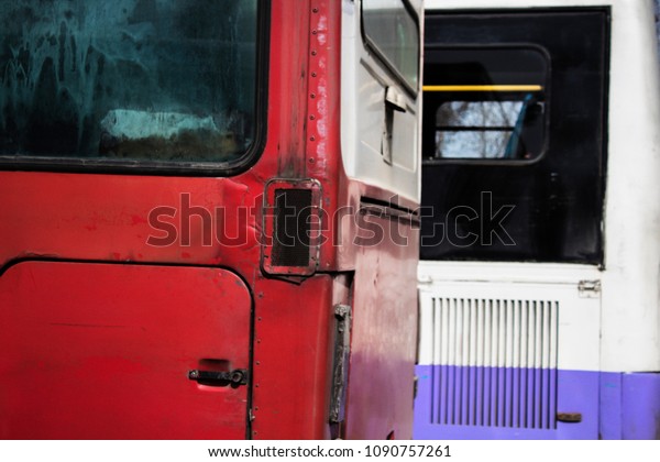 Fragment of the bus. Bus background. Urban\
transport. Passenger transport. Old bus.\
