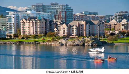 Fragment of busy harbor at downtown of Victoria, Canada.