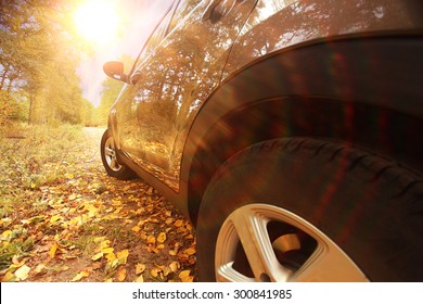 Fragment The Car In The Autumn Landscape