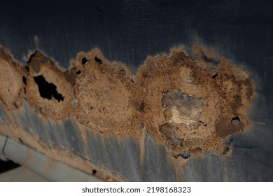 Fragment Of A Car Body With Rust. Corrosion Resistance, Body Repair, Rust. Protection