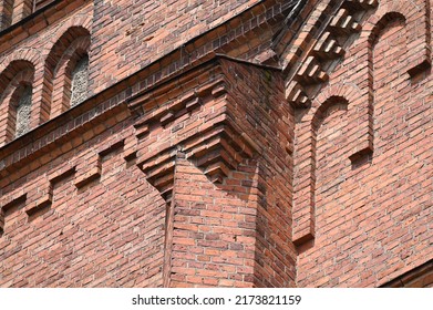 a fragment of complex historic red brickwork - Shutterstock ID 2173821159
