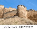 Fragment of the defensive fortifications of the ancient Naryn-Kala fortress on a sunny day. Derbent, Republic of Dagestan, Russia