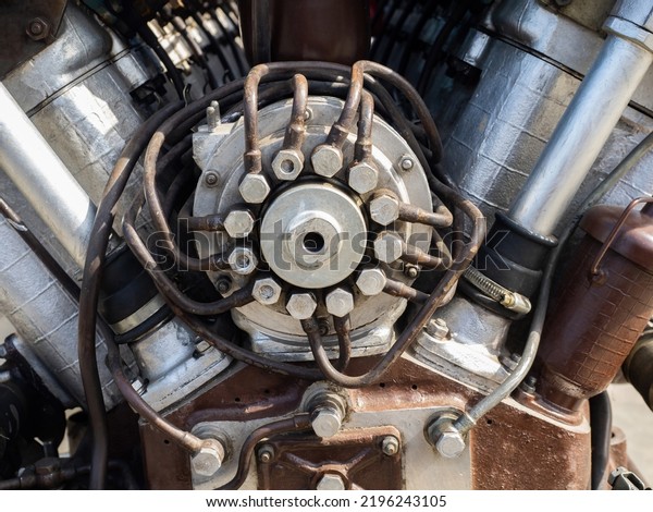 Fragment of\
engine. Motor close-up. Truck engine or special equipment. Concept\
of cleaning and repairing car engine. Sale of parts for automotive\
equipment. Metaphor\
engineering.