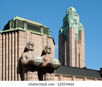 Fragment Of The Facade Of Helsinki Railway Station