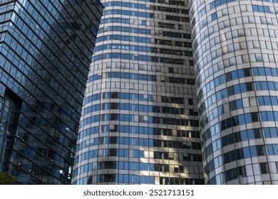 Fragment of the facade of a skyscraper in daylight.