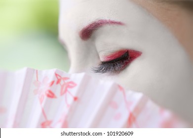 Fragment Of A Face Of Young Woman With Geisha Style Makeup