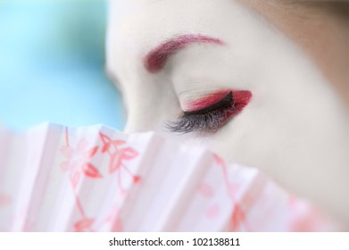 Fragment Of A Face Of Young Woman With Geisha Style Makeup