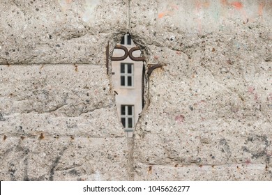 Fragment Of Famous Berlin Wall Remains With Hole 