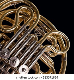 Fragment French Horn Closeup On A Black Background