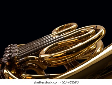 Fragment French Horn Closeup On A Black Background