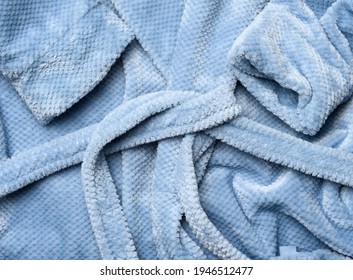 A Fragment Of A Gray-blue Plush Robe With A Belt, Close Up