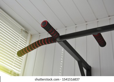 Fragment Horizontal Bar Installed On The Balcony Of The Apartment For Sports When There Is No Time To Visit The Gym.