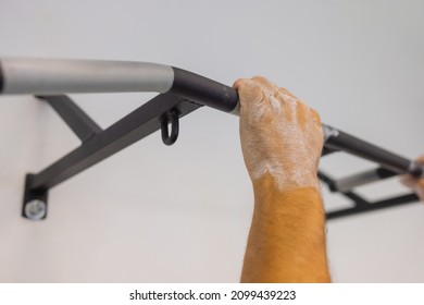 Fragment Horizontal Bar Installed On The Balcony Of The Apartment For Sports When There Is No Time To Visit The Gym.