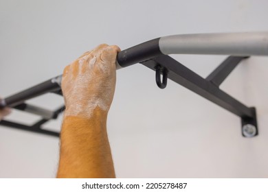 Fragment Horizontal Bar Installed On The Balcony Of The Apartment For Sports When There Is No Time To Visit The Gym.