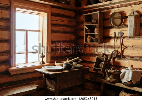 Fragment Interior Old Peasant Log Cabin Stock Photo Edit Now