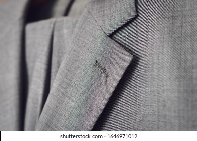 Fragment Of Light Grey Woolen Suit. Selective Focus.