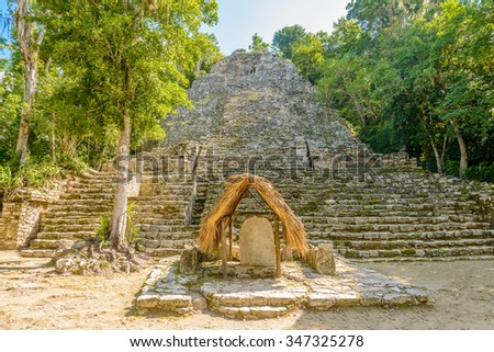 Fragment of Mayan Pyramid in Coba. Mexico.