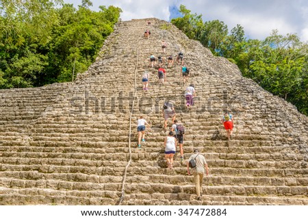 Fragment of Mayan Pyramid in Coba. Mexico.