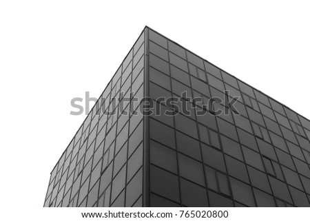A fragment of modern building on white background. Black-and-white.
