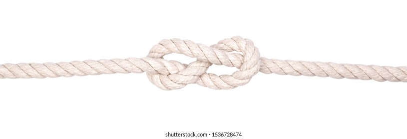 Fragment Of A Nautical Rope With A Knot Closeup Isolated On A White Background