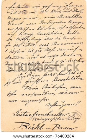 Fragment of an old handwritten letter. It was written in 1878. Rich stain and paper details. Can be used for background