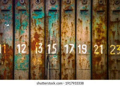 fragment of old rusty mailboxes