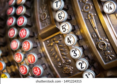 The Fragment Of Old And Vintage Adding Machine.