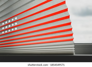 Fragment paper blinds for white plastic window and an image the American flag