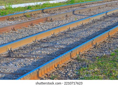 Fragment Of Tram Tracks On An Autumn Day