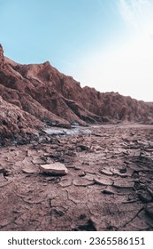 Fragmented arid soil, Mars-like landscapes in the Atacama Desert representing a desolate landscape