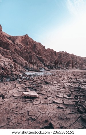 Fragmented arid soil, Mars-like landscapes in the Atacama Desert representing a desolate landscape