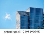 fragments multi-storey office and residential buildings in European city with reflective glass facades, modern high-rise office buildings and residential towers