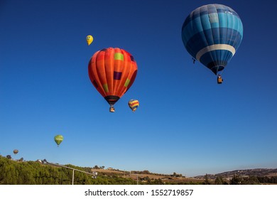 Fragneto Monforte, Benevento - ITALY - 15 Ottobre 2017 - Colored hot air balloons during a gathering