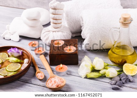 Fragrant set for a bath. Beauty and fashion concept, top view , flat lay