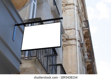 frame blank rectangle billboard on building wall in street empty for advertising